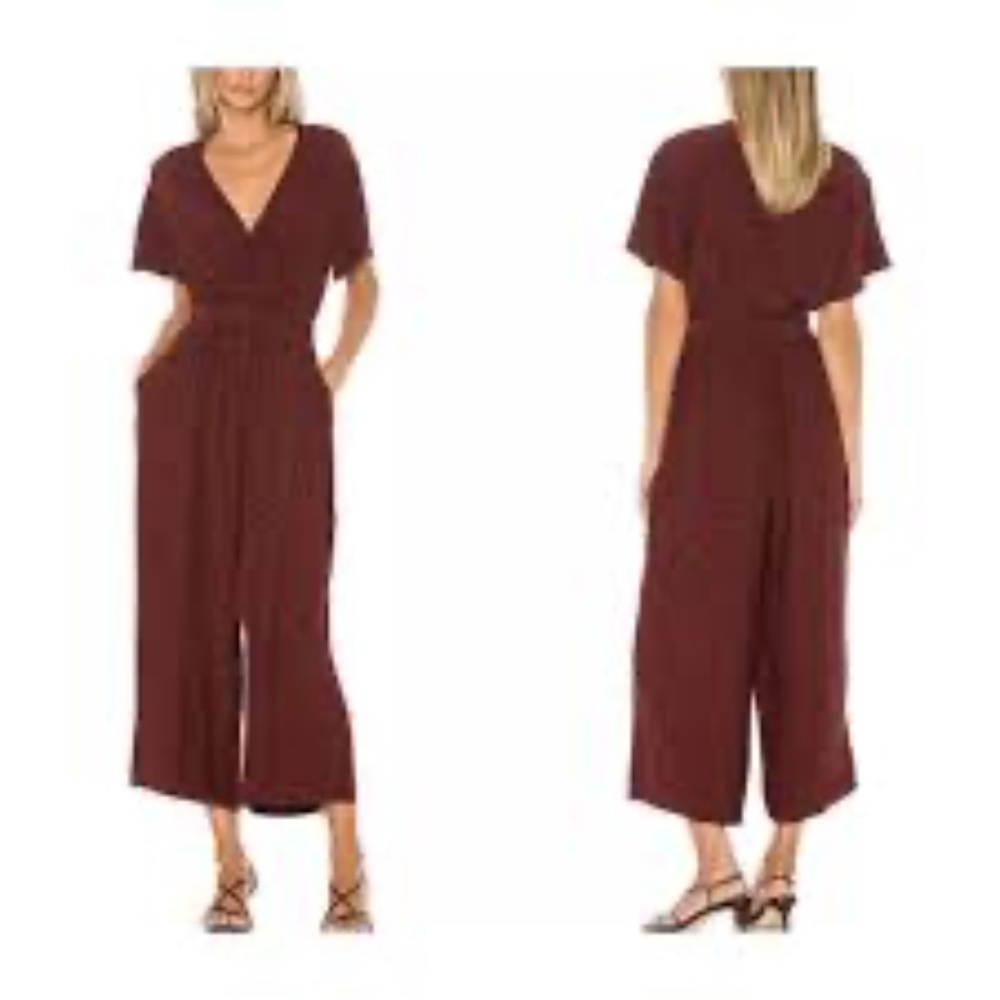Rails Size XS V-Neck Cropped Jumpsuit Maroon & Black Wide Leg